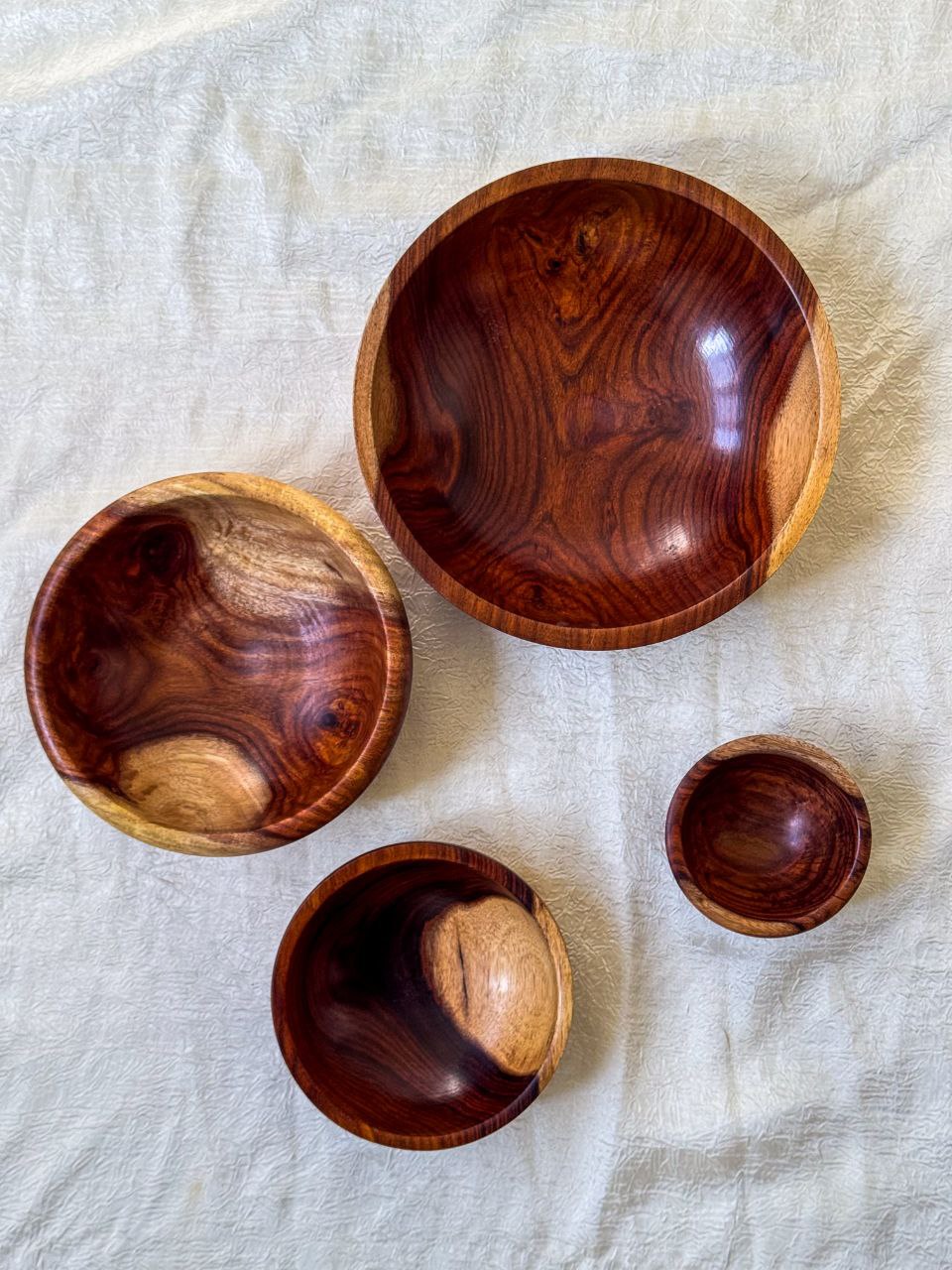 4 Set Natural Wooden Bowls